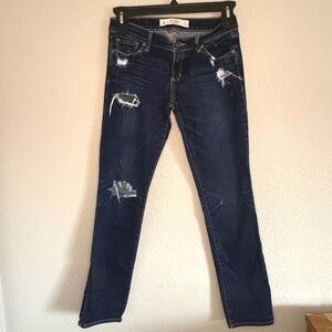 Abercrombie &‎ Fitch Womens 4R Dark Wash Low Rise Distressed Straight Leg Jeans